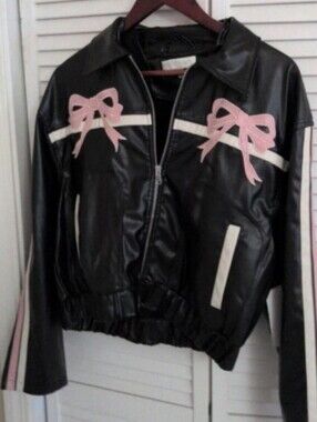 project Rebel Black Vegan Leather Jacket with Pink Bow Accents